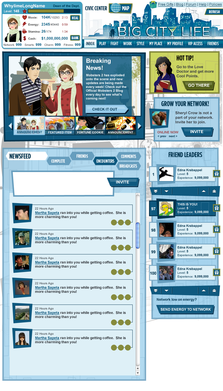 Big City Life — home screen